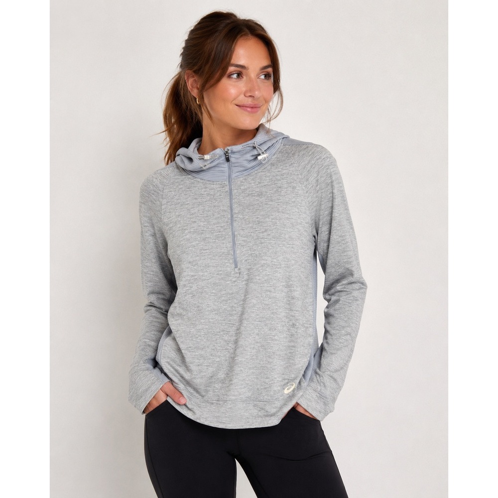 ASICS Womens Size Large Gray D1 Quarter Zip Hoodie Pullover Athletic Running Top